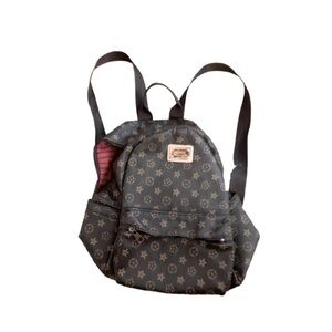 Backpack Brown & Tan Exterior Canvas & Red Inside Lining Gold Hardware